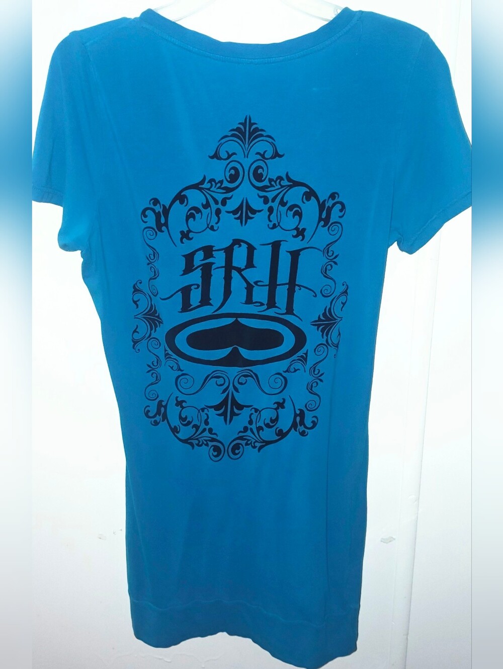 SRH Mini T-Shirt Dress, Teal with Black Graphics Y2K Vintage